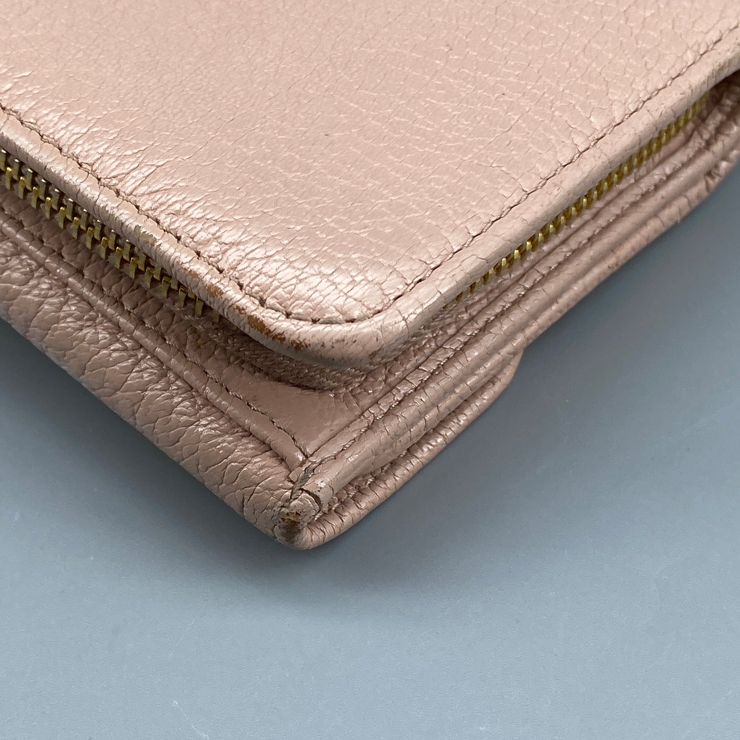 Miu Miu Blush Pink Pebbled Leather Tri-Fold Wallet