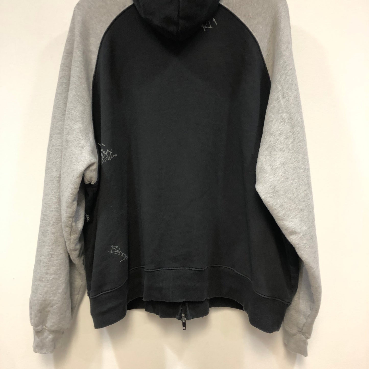 Balenciaga Unisex Distressed Raglan Zip-Up Hoodie Size XL Grey/Black