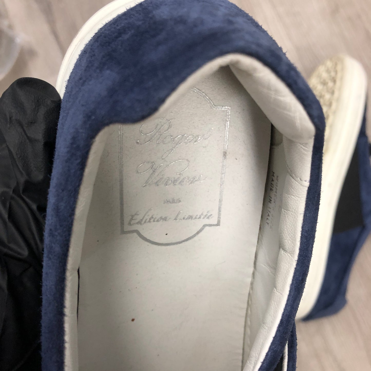 Roger Vivier Women's Navy Suede Sneakers with Crystal Buckle Size 36