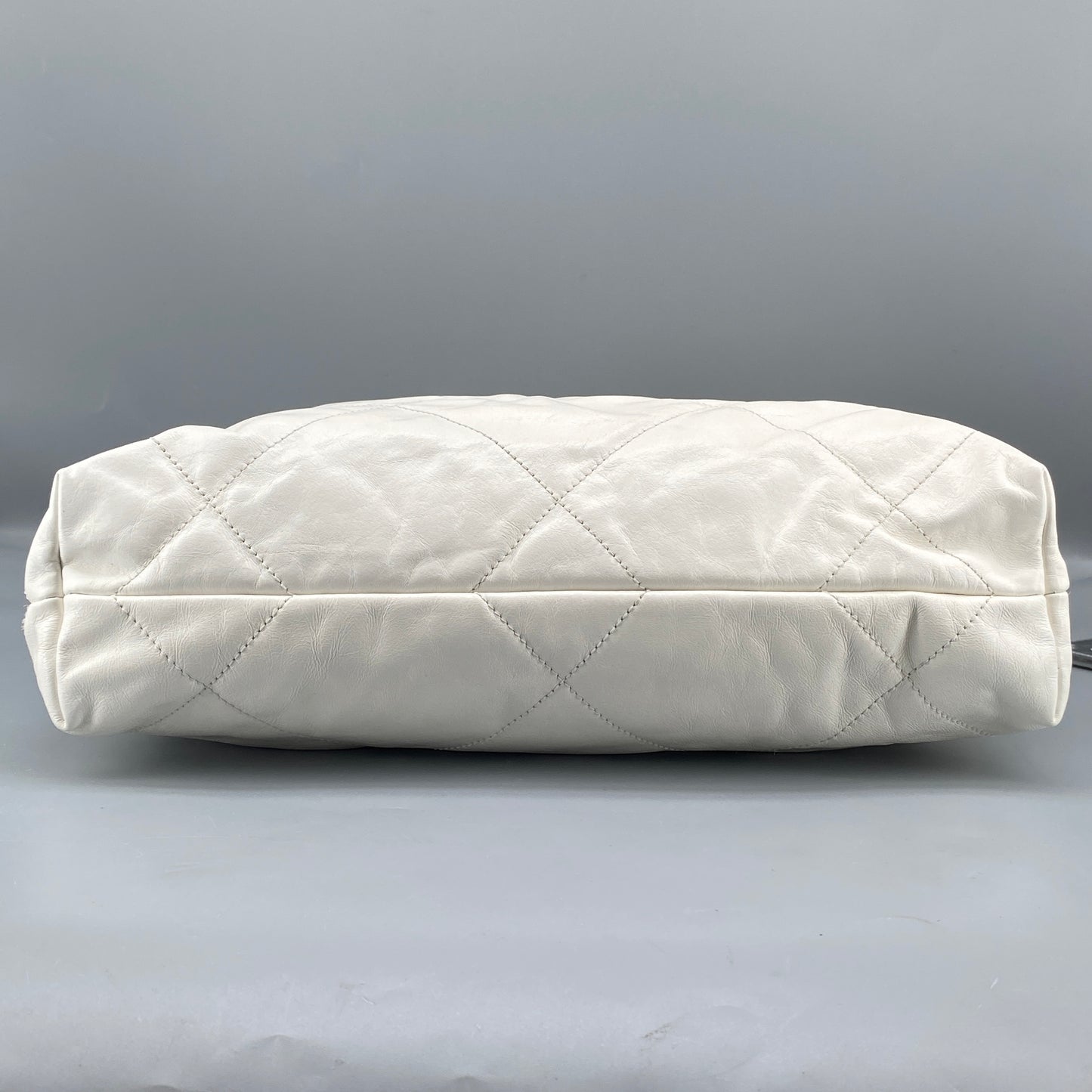 Chanel White Quilted Leather SMALL 22 Bag Tote