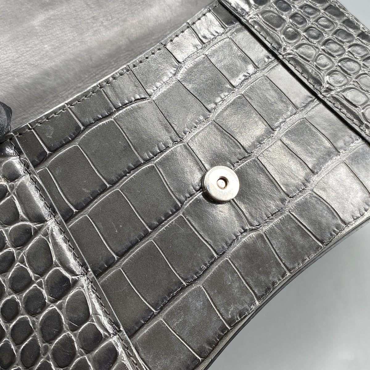 Balenciaga Dark Grey Croc Embossed Leather Hourglass Bag