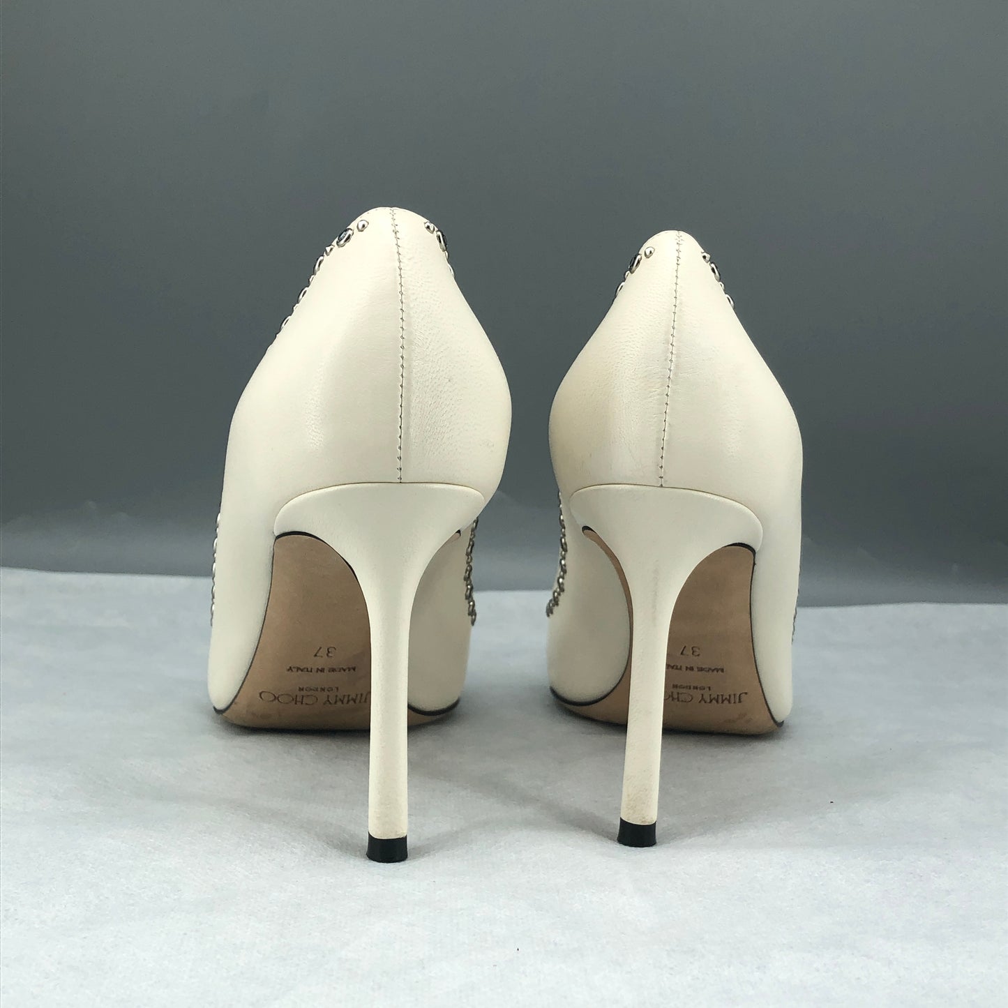 Jimmy Choo Women's  Cream Crystal Trim Pointed Toe Stiletto Heels Shoes Size 37