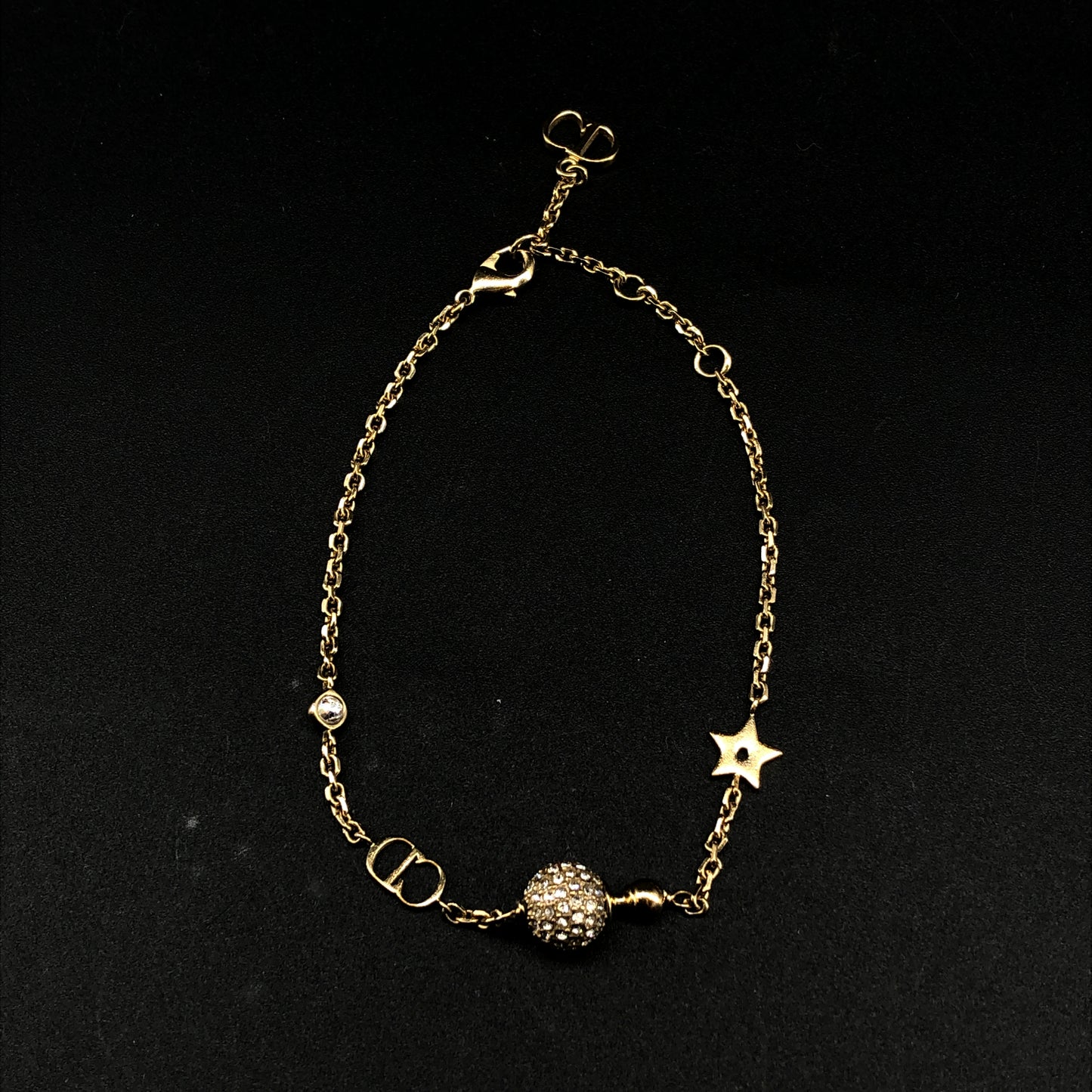 Christian Dior Gold Tone Crystal & Star Charm Bracelet