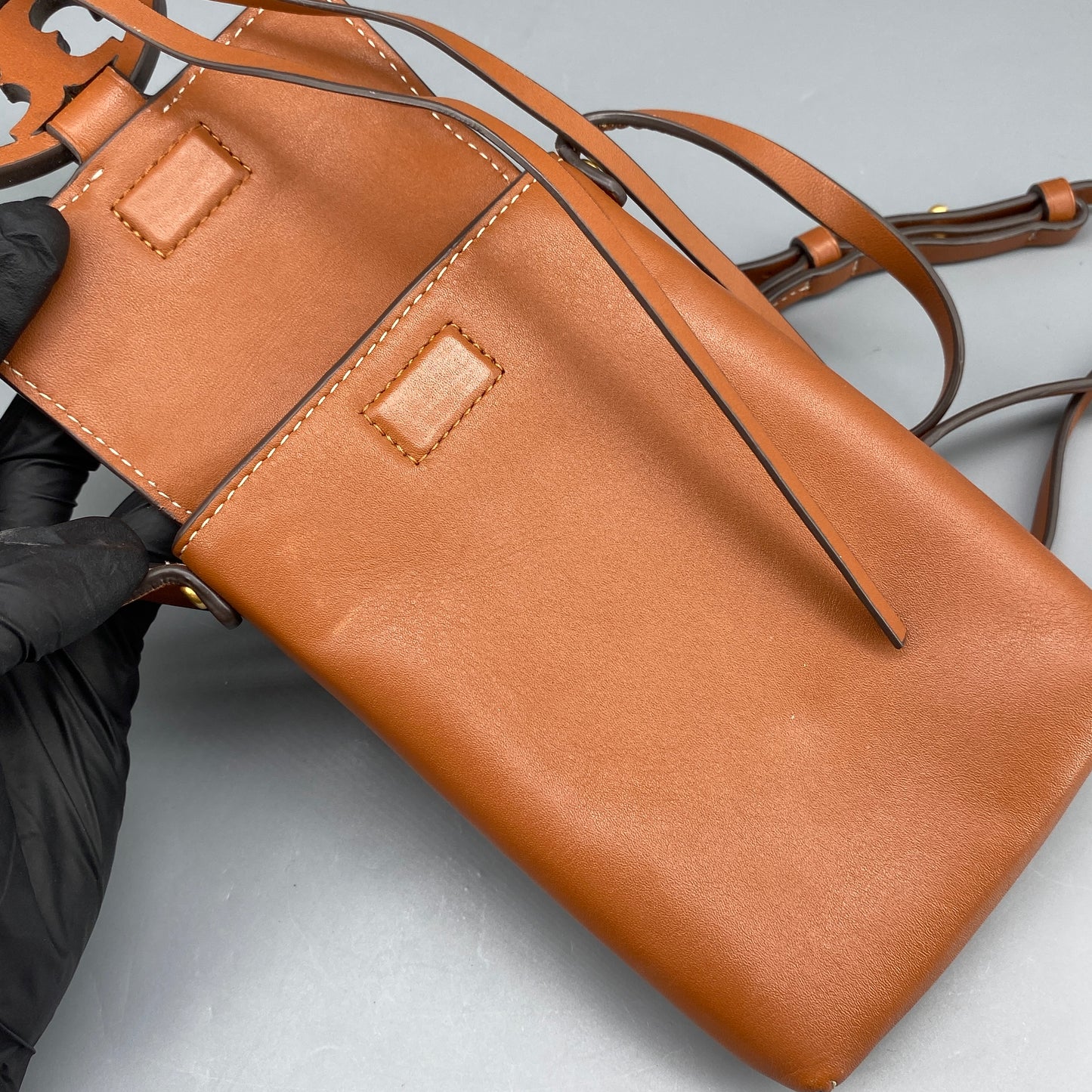 Tory Burch Caramel Smooth Leather Mini Phone Crossbody Bag