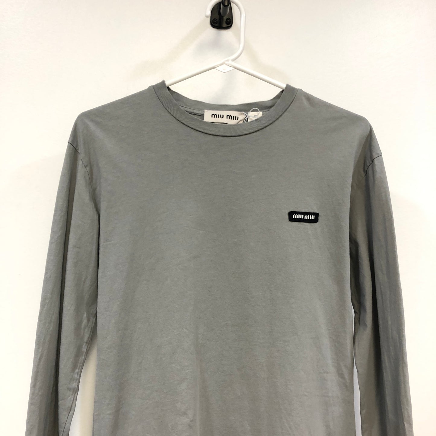 Miu Miu Grey Logo Long-Sleeve T-Shirt Size S