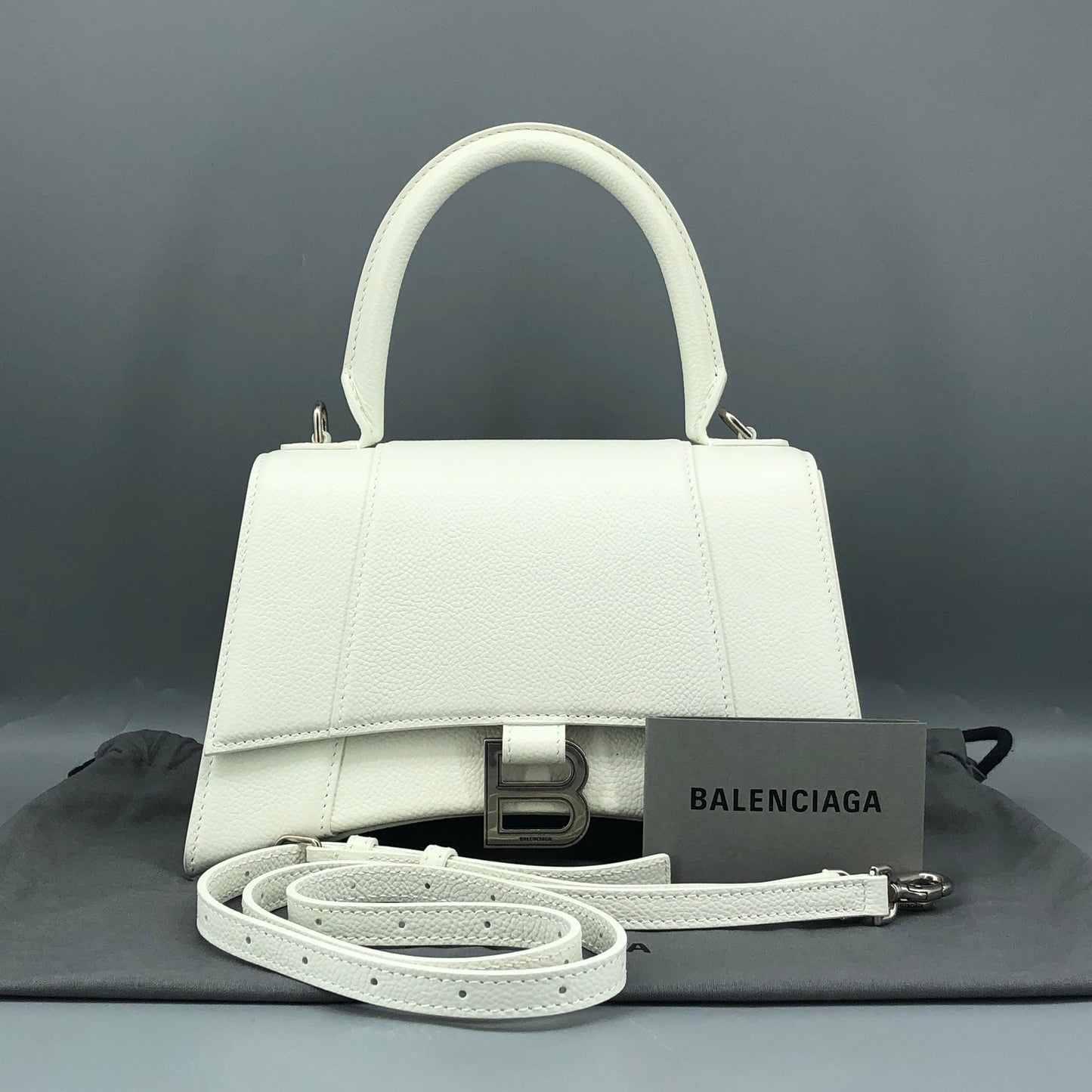 Balenciaga Hourglass Small Top Handle Bag White Smooth Calfskin