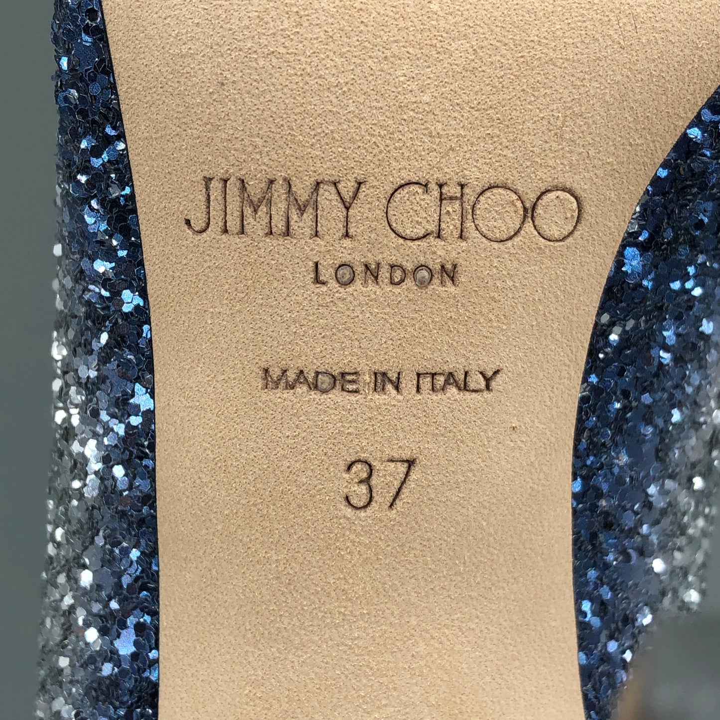 Jimmy Choo Women's Blue Silver Gradient Glitter Pointed Stiletto Heels Size 37