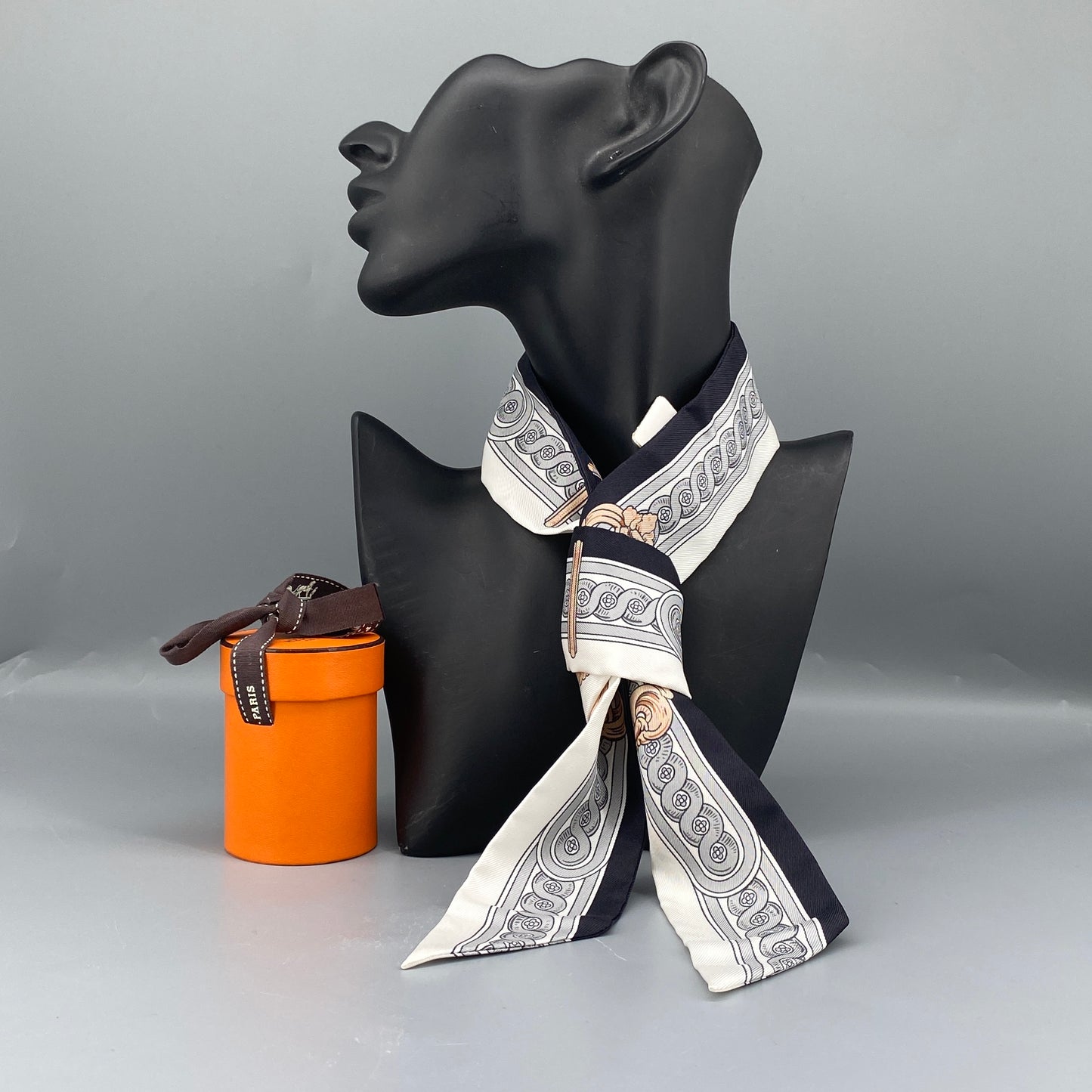 Hermes Black Multi‑Color Silk Twilly Scarf