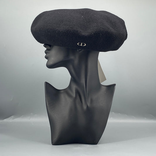 Christian Dior NWT Black Wool Beret Kids CD Logo Embellished Beret Hat T4
