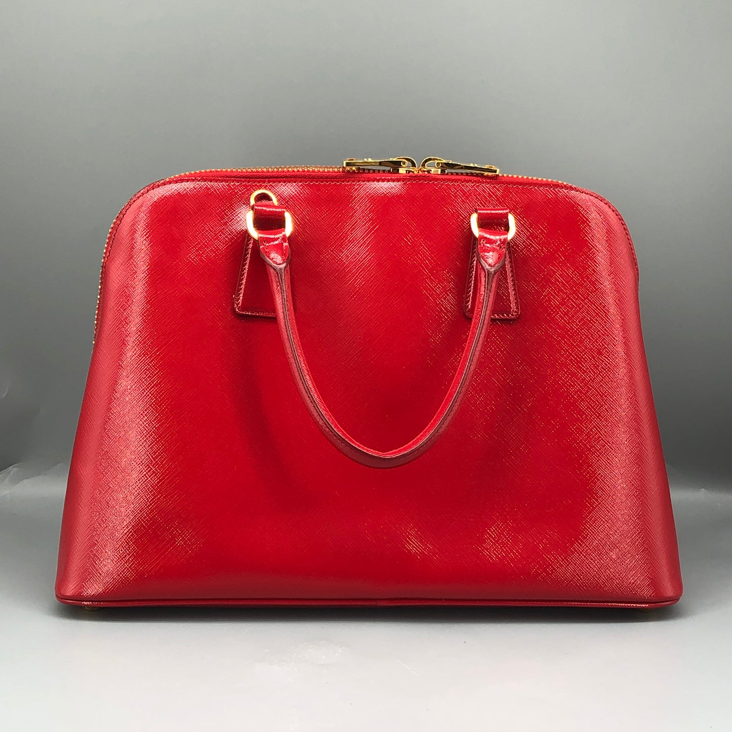 Prada Vernice Saffiano Promenade Dome Satchel Bag Red