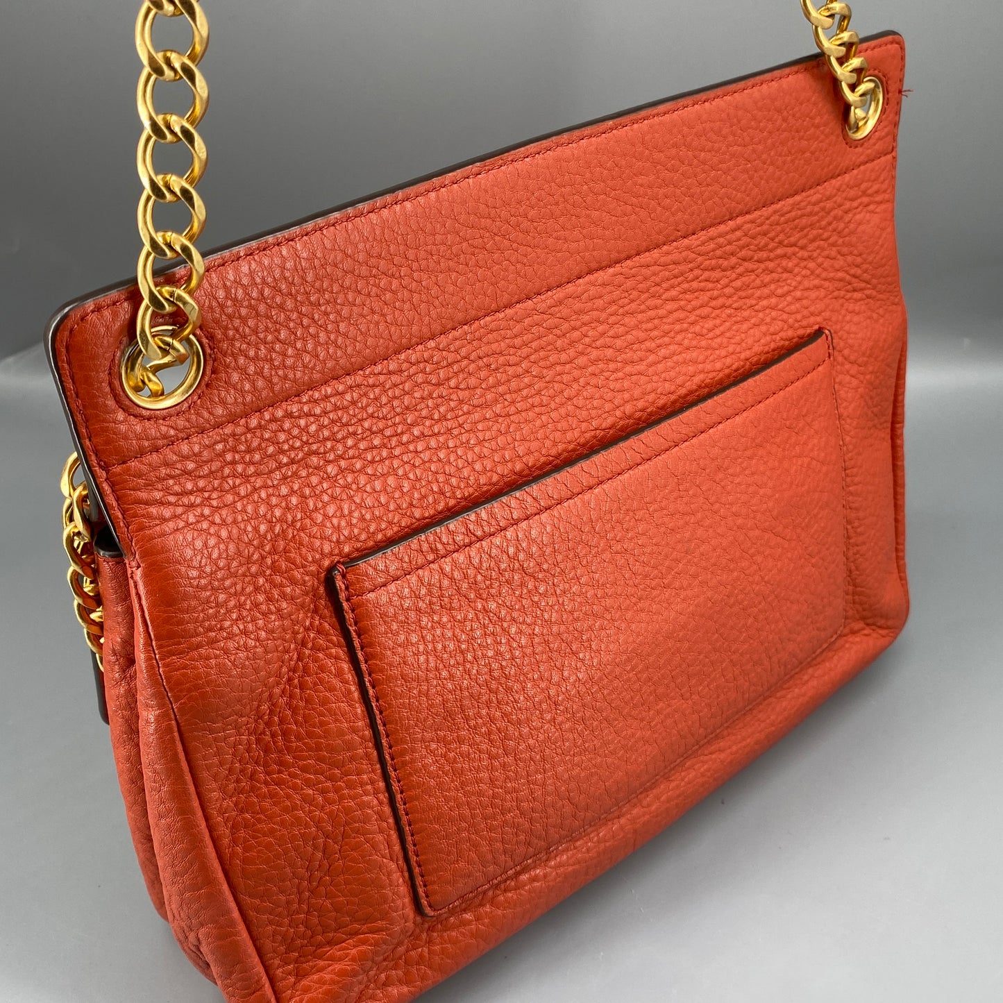 Tory Burch Orange Pebbled Leather Double T Logo Flap Chain Shoulder Bag