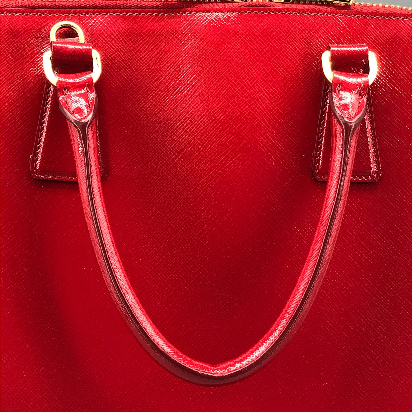 Prada Vernice Saffiano Promenade Dome Satchel Bag Red