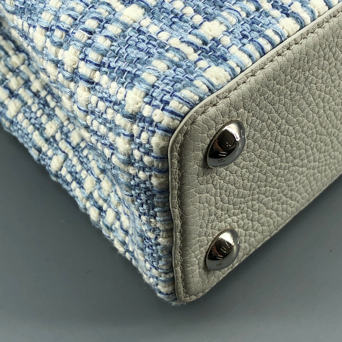 Louis Vuitton Limited Edition Capucines BB Handbag  White & Blue Tweed