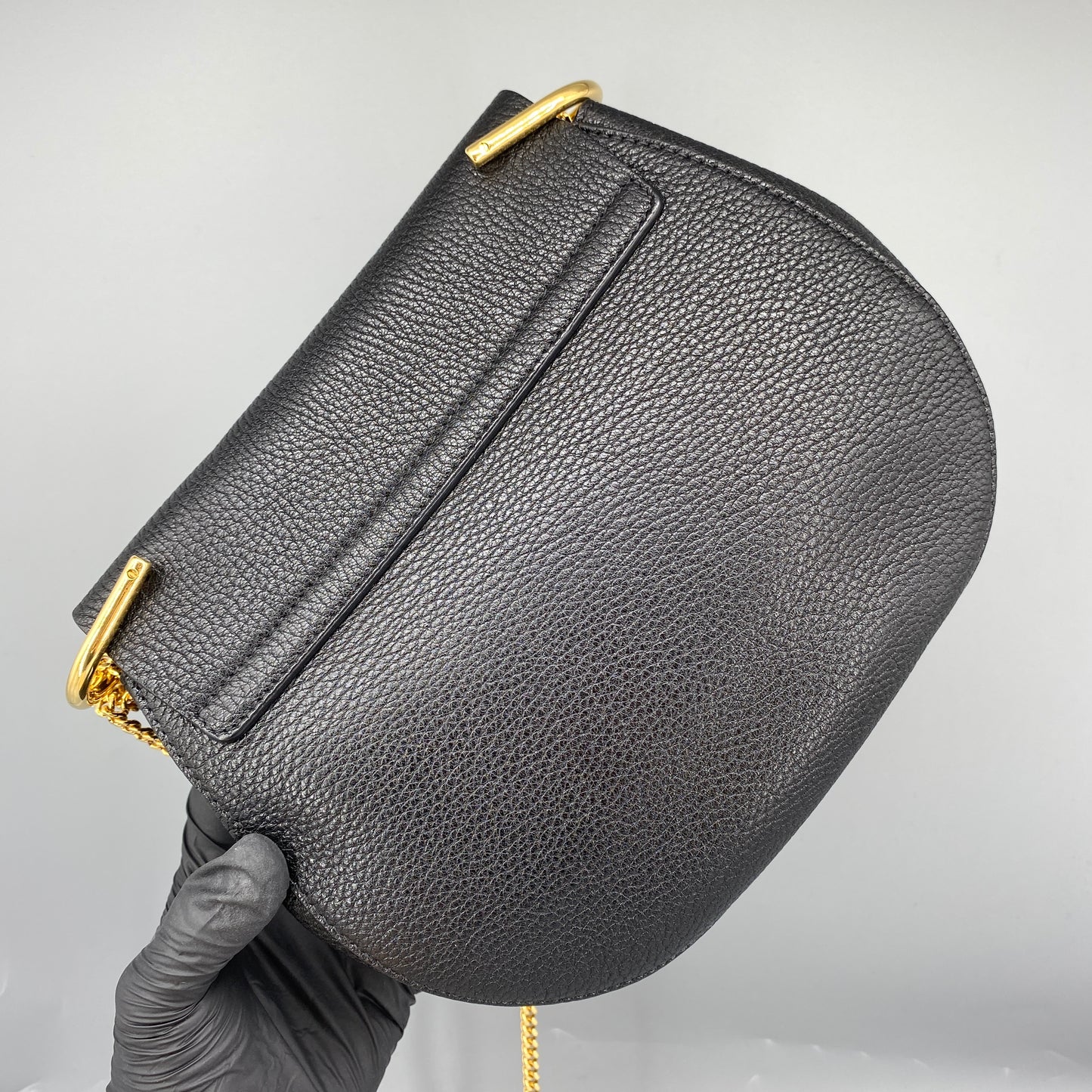 Chloe Black Grained Drew Leather Saddle Shoulder Bag