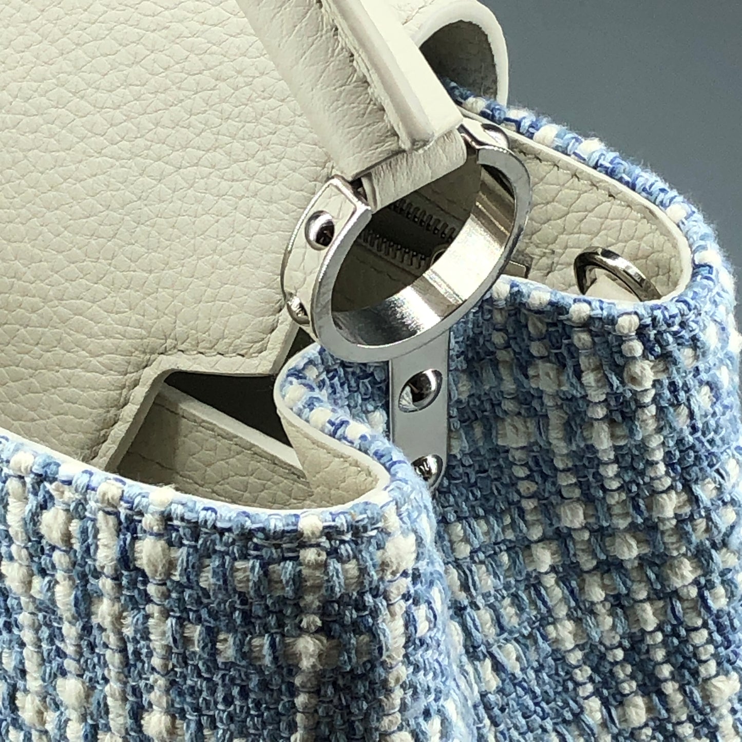 Louis Vuitton Limited Edition Capucines BB Handbag  White & Blue Tweed
