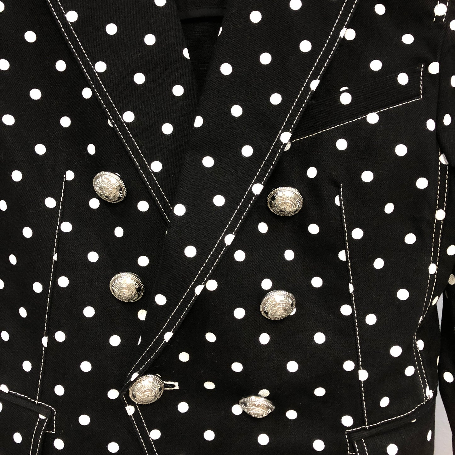 Balmain Polka Dot Double Breasted Blazer Jacket Size 40 Black White Two-Tone