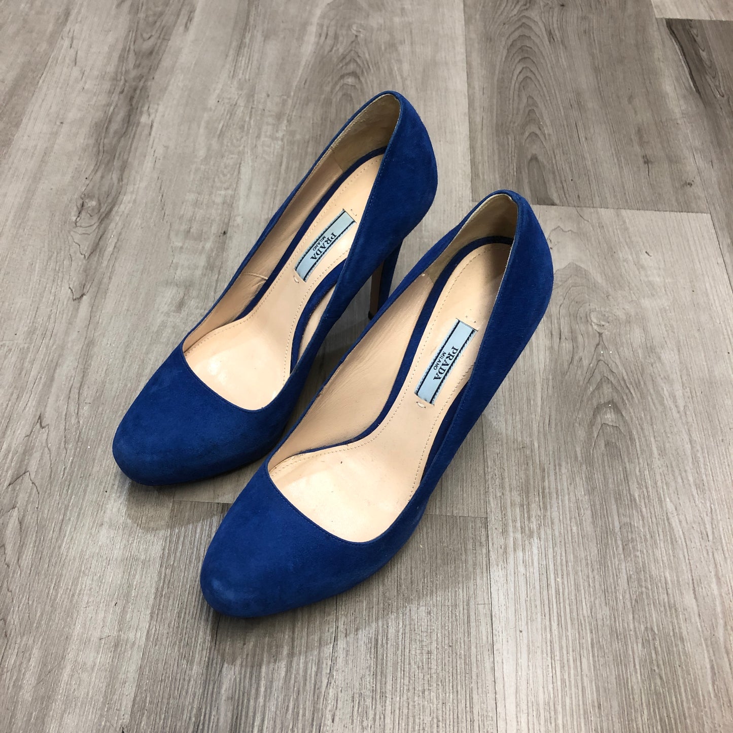 Prada Blue Suede Round Toe Pumps 39