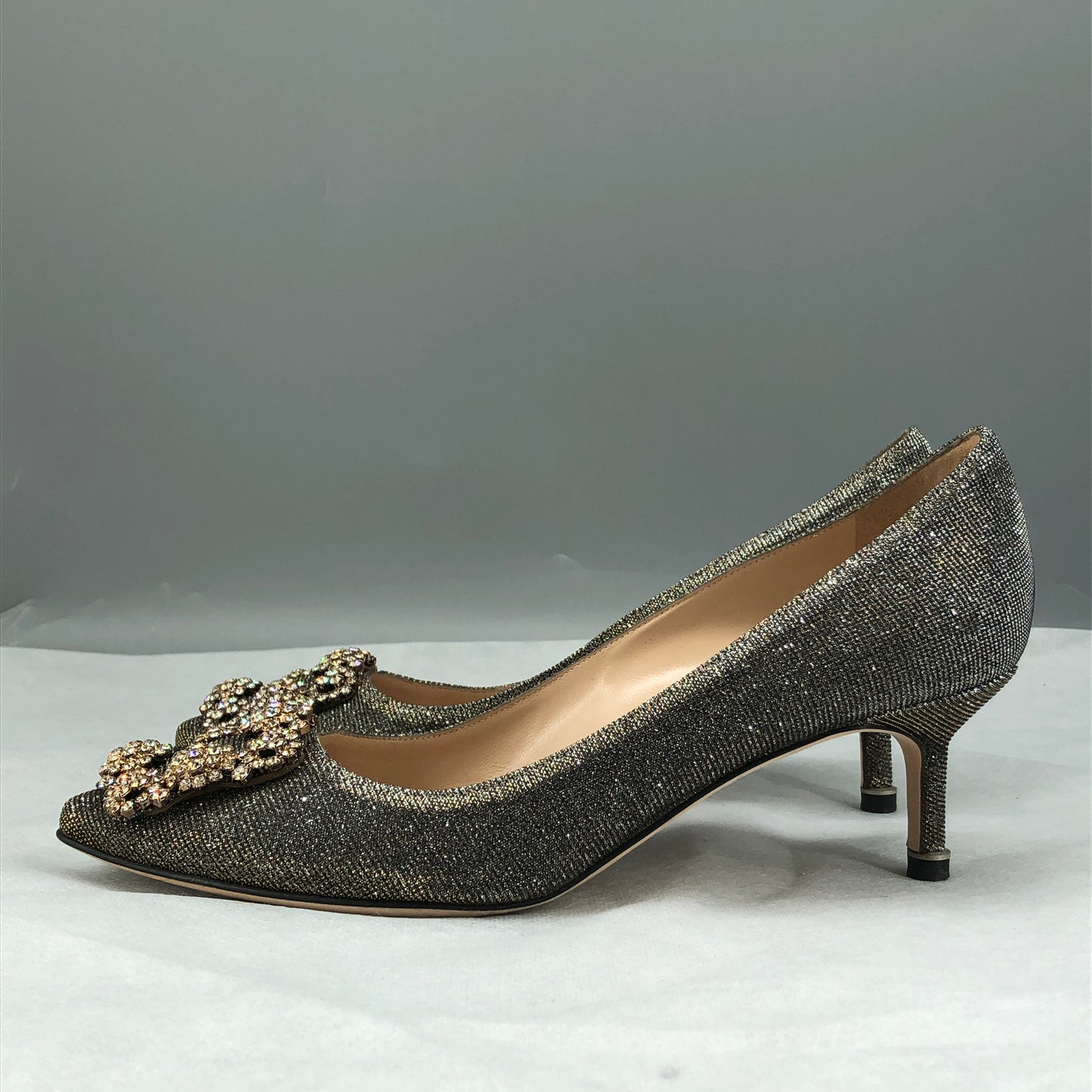 Manolo Blahnik Hangisi Gold-Silver Ombré Glitter Heels Size 36.5