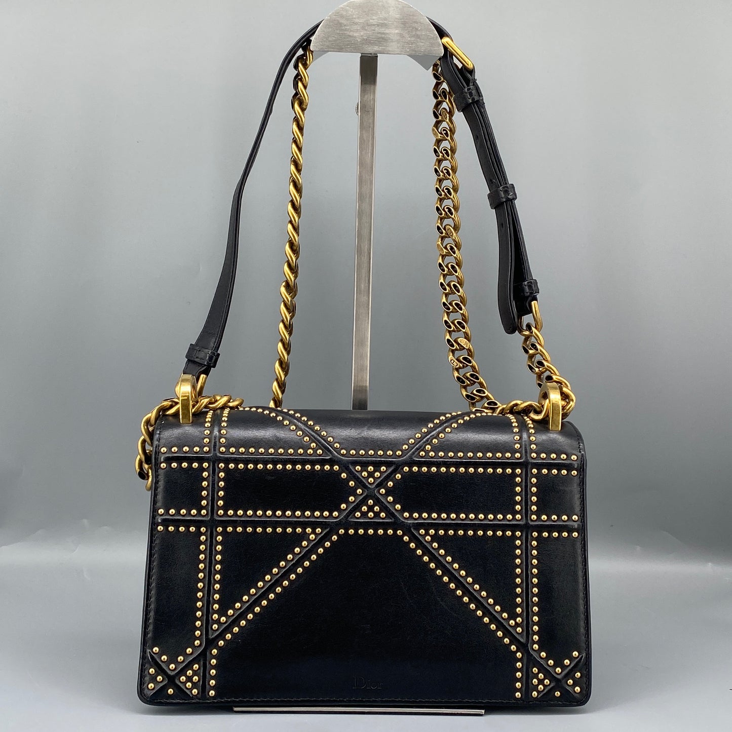 Christian Dior Gold Stud Detail Black Calfskin Diorama Flap Shoulder Bag