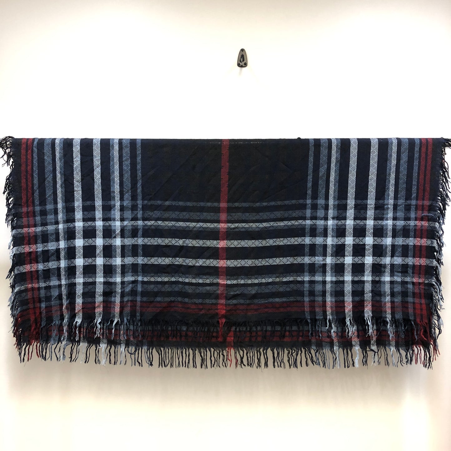 Gucci Navy Blue Plaid Wool Silk Large Square Scarf 130×130cm