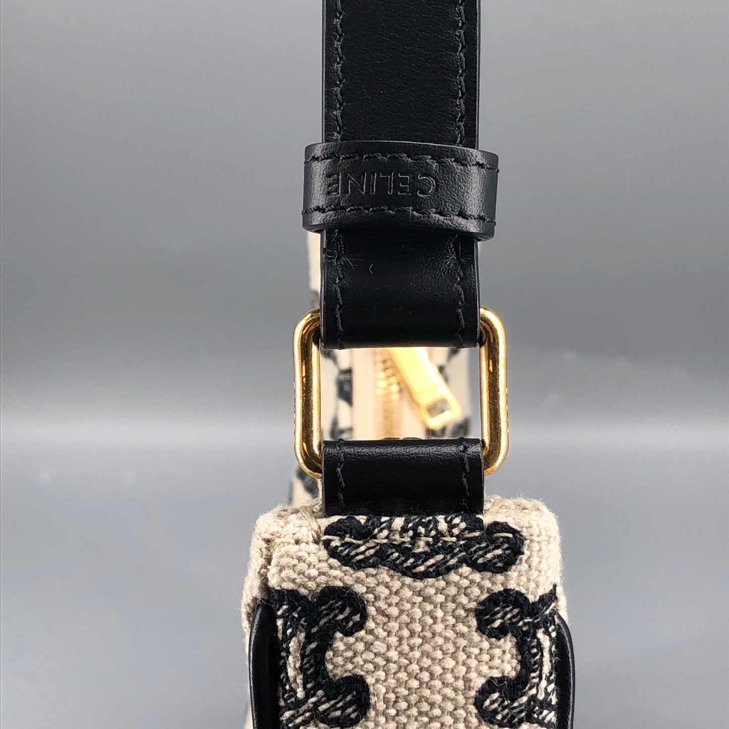 Celine Triomphe Jacquard AVA Hobo Underarm Shoulder Bag Black White