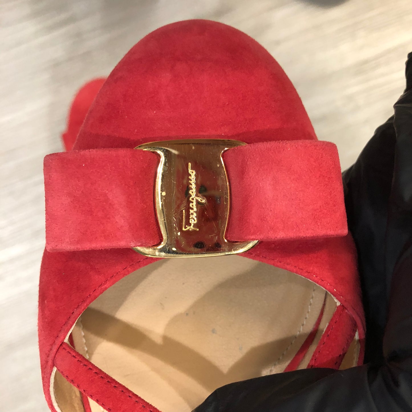 Salvatore Ferragamo Vara Red Suede Strappy Sandals Size 6B