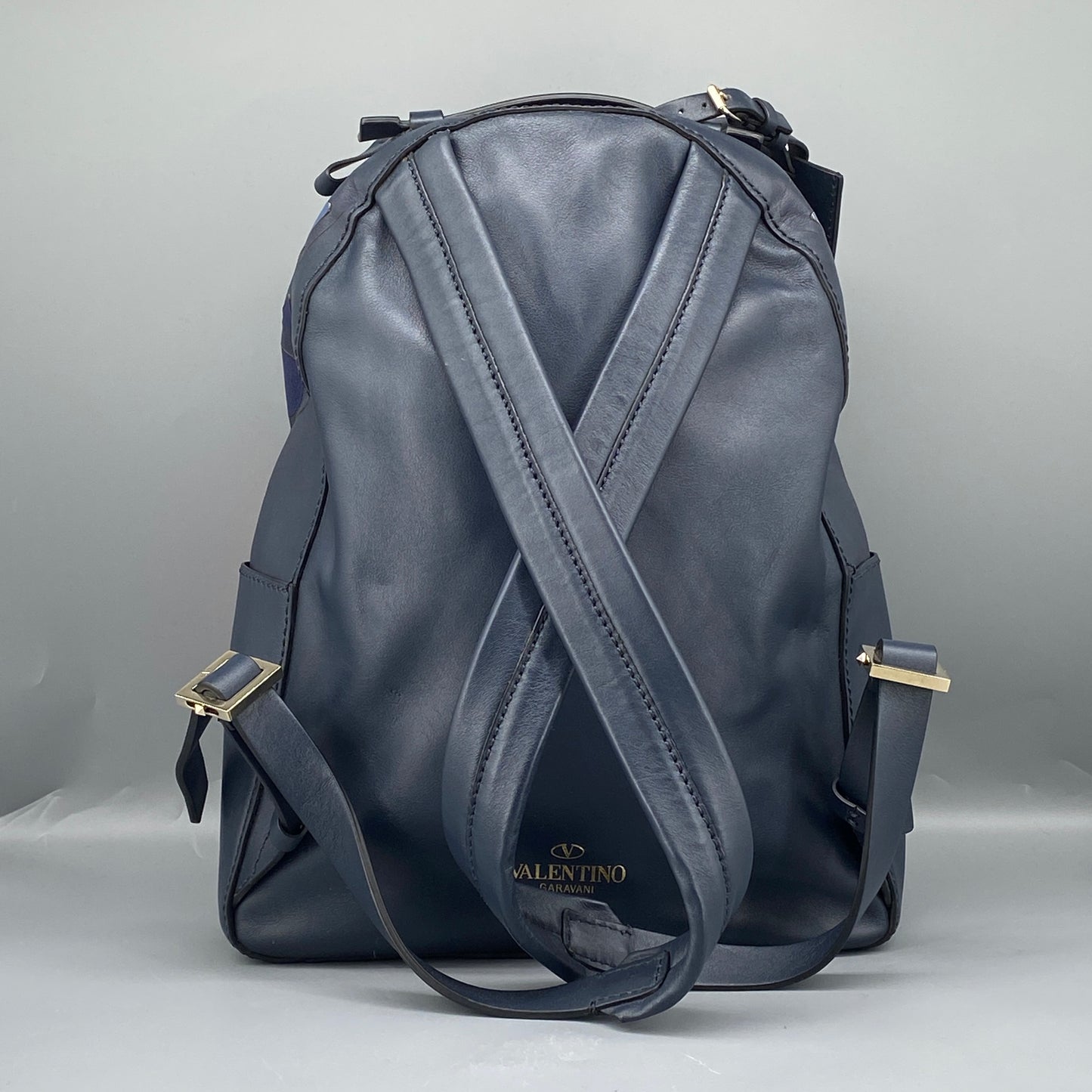 Valentino Navy Leather Backpack