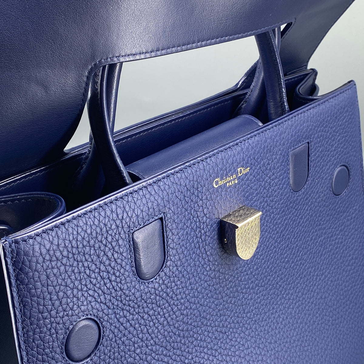 Christian Dior Diorever Navy Leather Top Handle Bag
