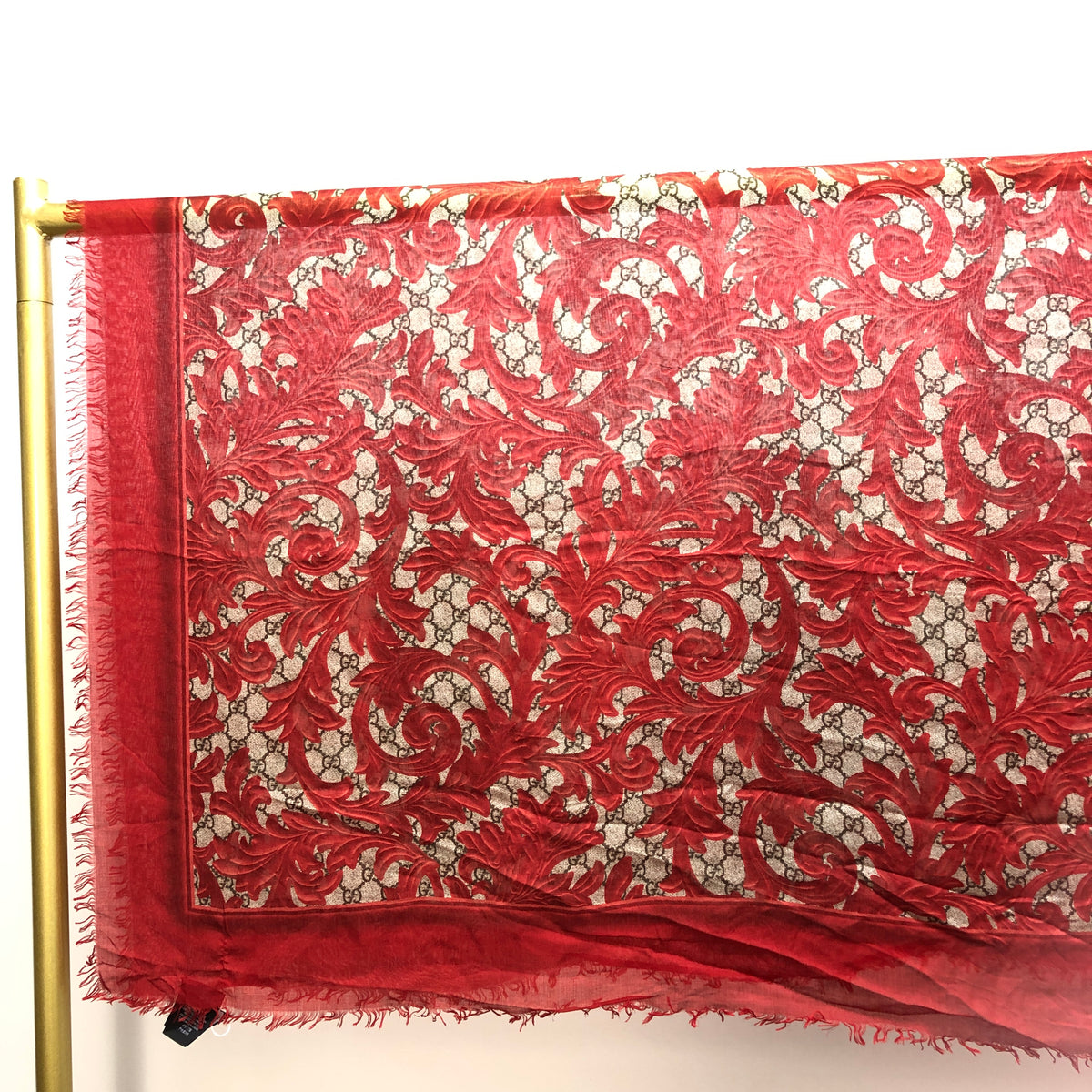 Gucci Red & Tan Floral Print Large Shawl Scarf 140*140cm