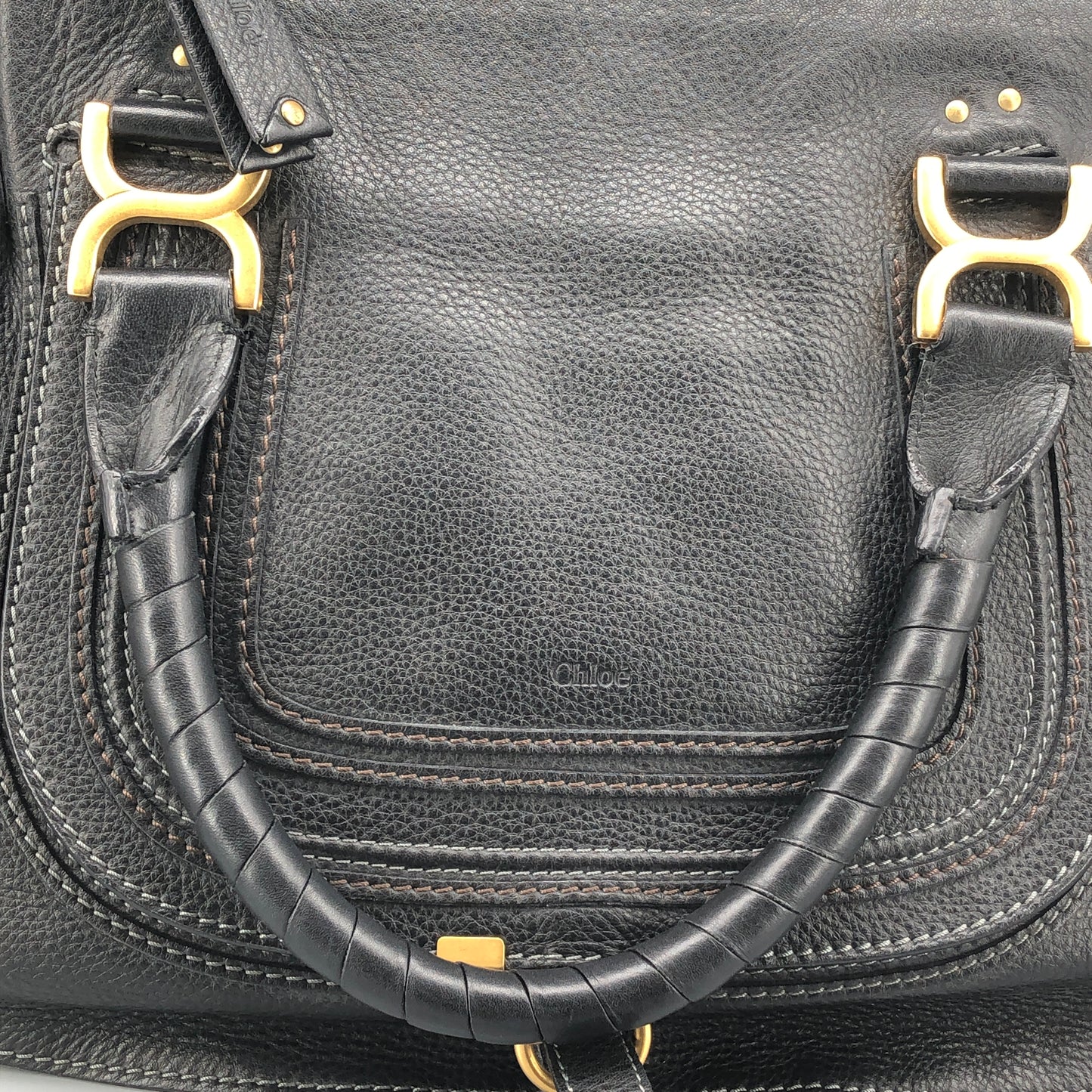 Chloe Black Marcie Large Grain Leather Tote Bag