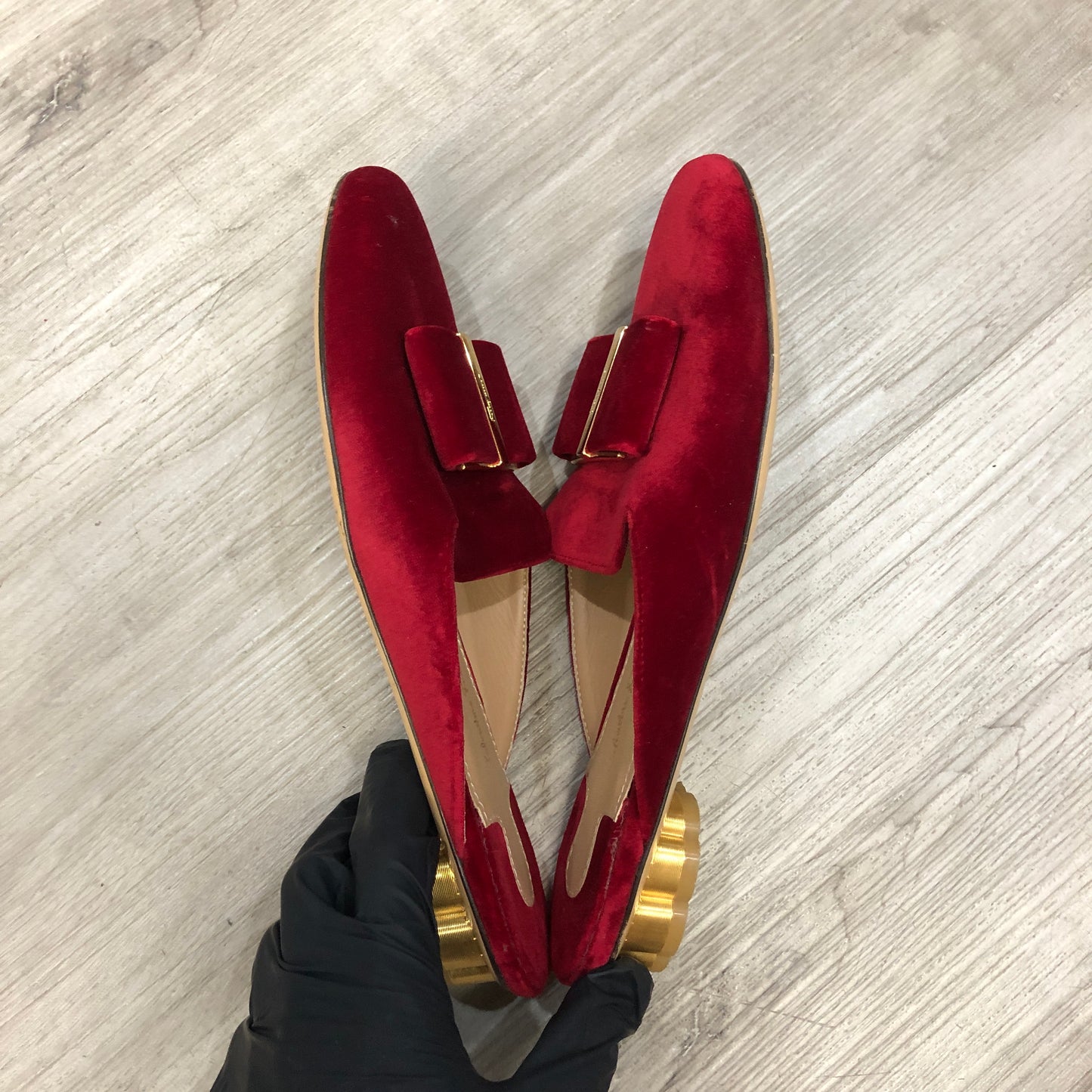 Salvatore Ferragamo Vara Velvet Mule Slides Size 5.5B Red
