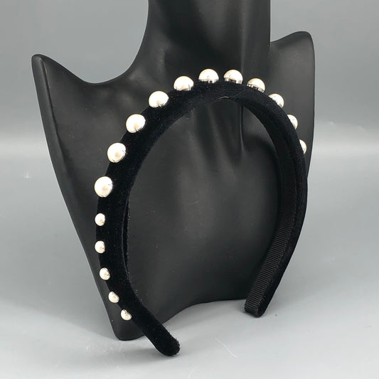 Miu Miu Velvet & Pearl Headband Black