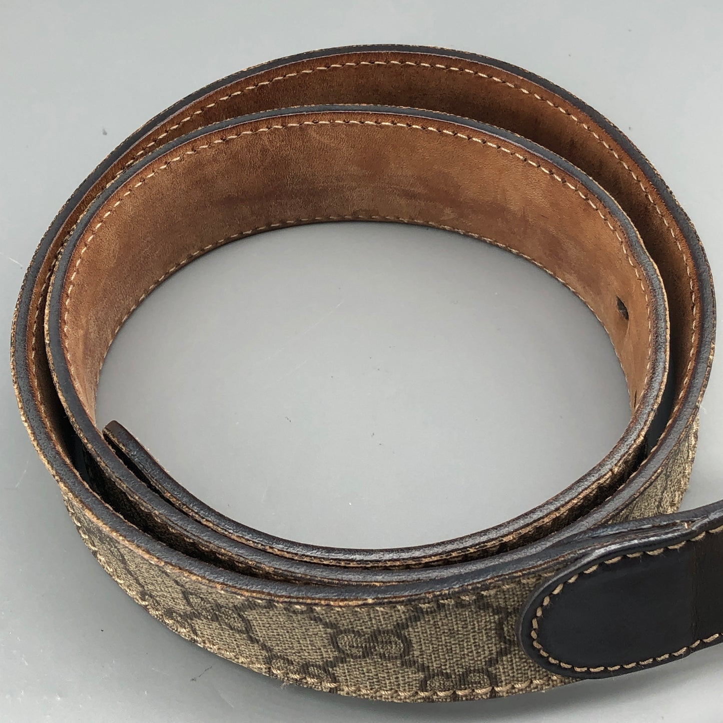 Gucci Beige GG Supreme Canvas Gold Buckle Belt Size 85cm