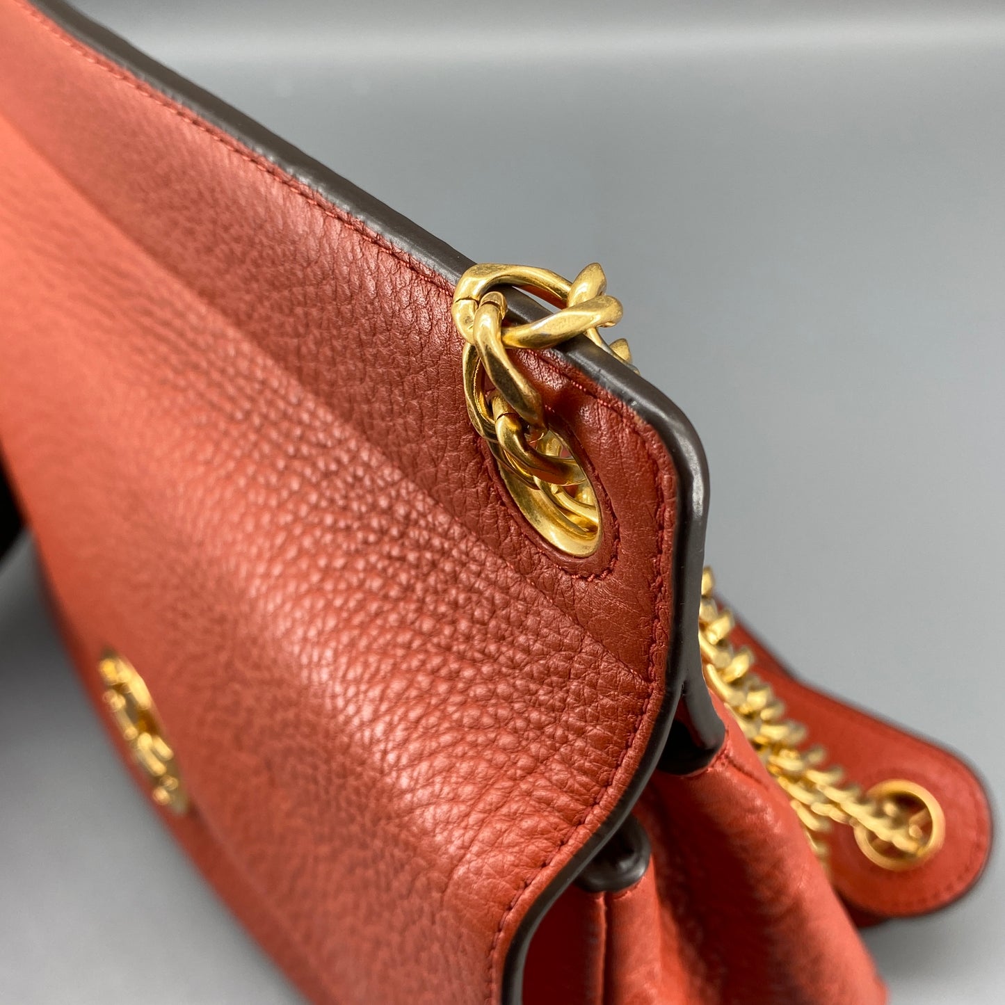 Tory Burch Orange Pebbled Leather Double T Logo Flap Chain Shoulder Bag