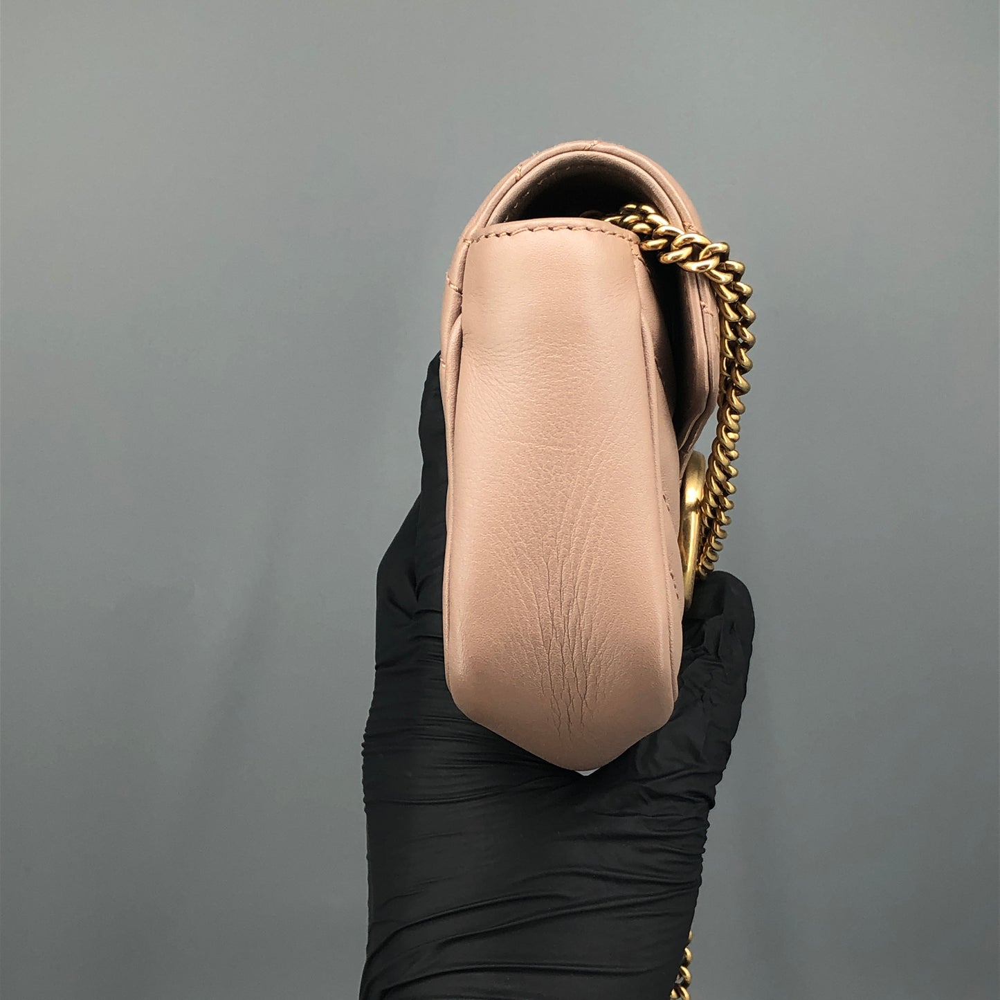 Gucci GG Marmont Mini Quilted Chain Shoulder Bag Dusty Pink