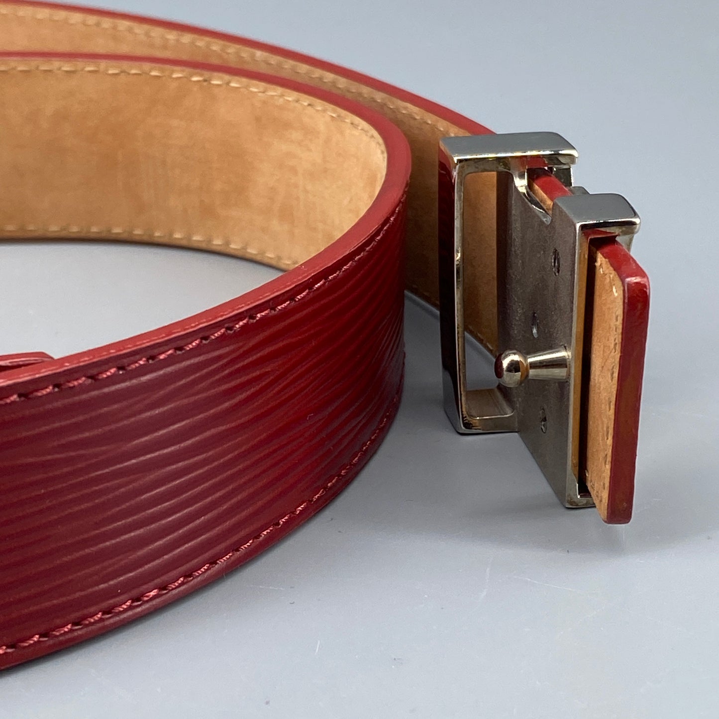 Louis Vuitton Epi Red Leather LV Buckle Belt Size 80cm