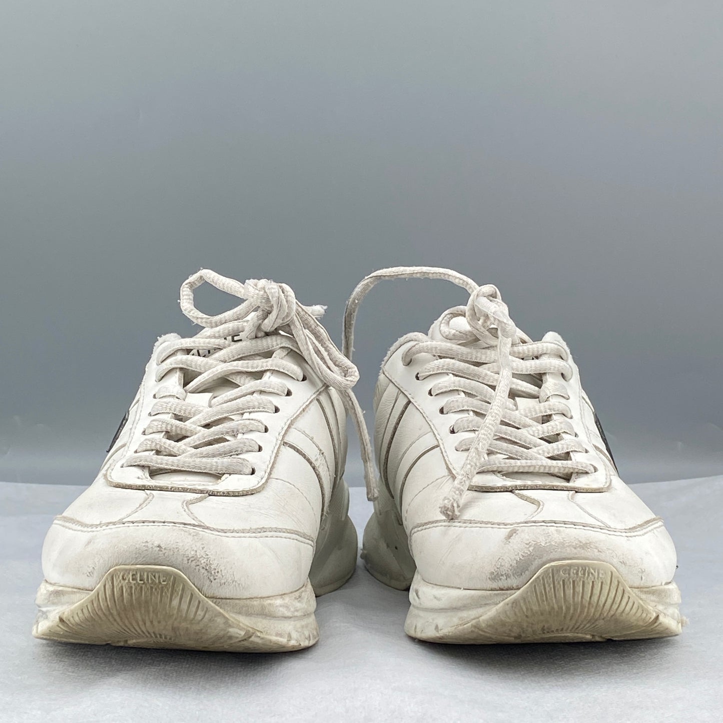 Celine Women's C Logo Low Top Leather Sneakers Size 37.5 White