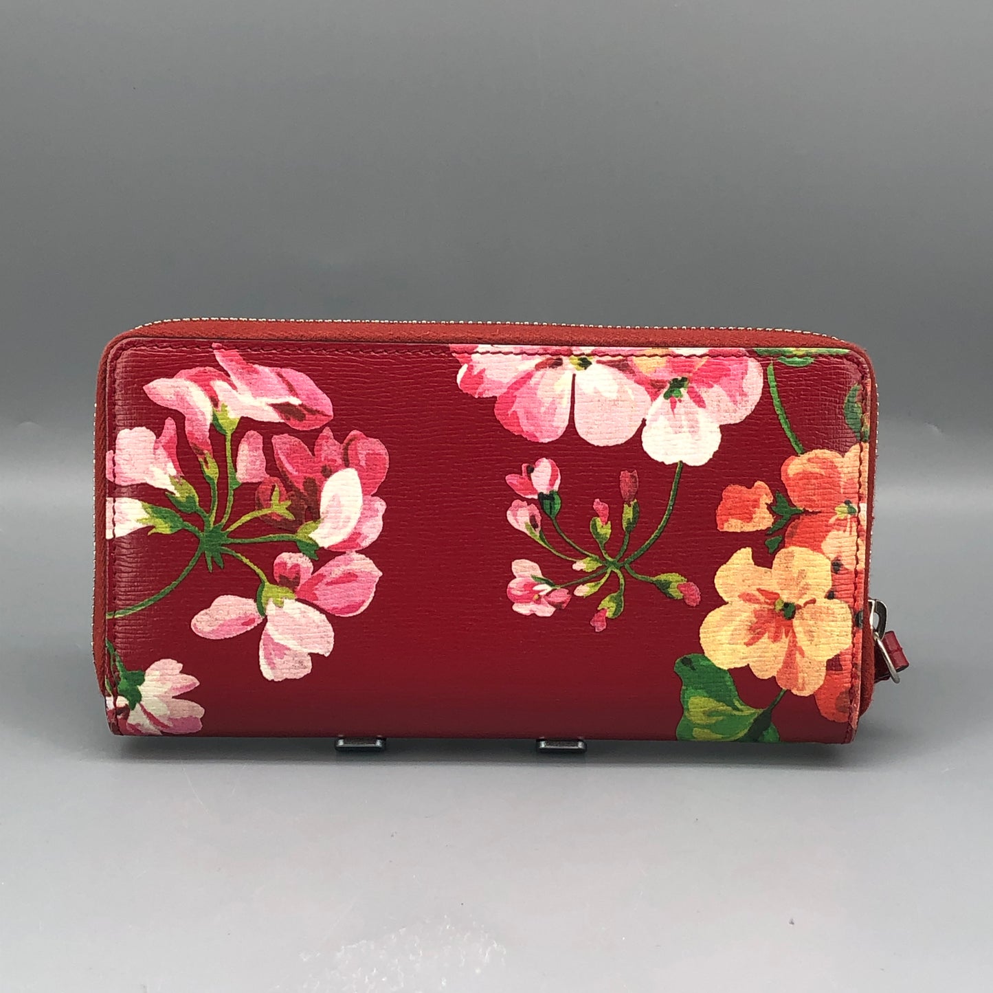 Gucci Red Floral Print Zip Around Long Wallet