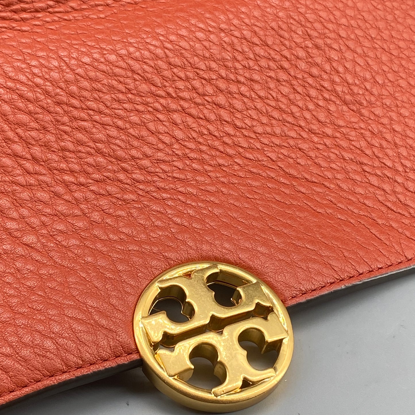 Tory Burch Orange Pebbled Leather Double T Logo Flap Chain Shoulder Bag