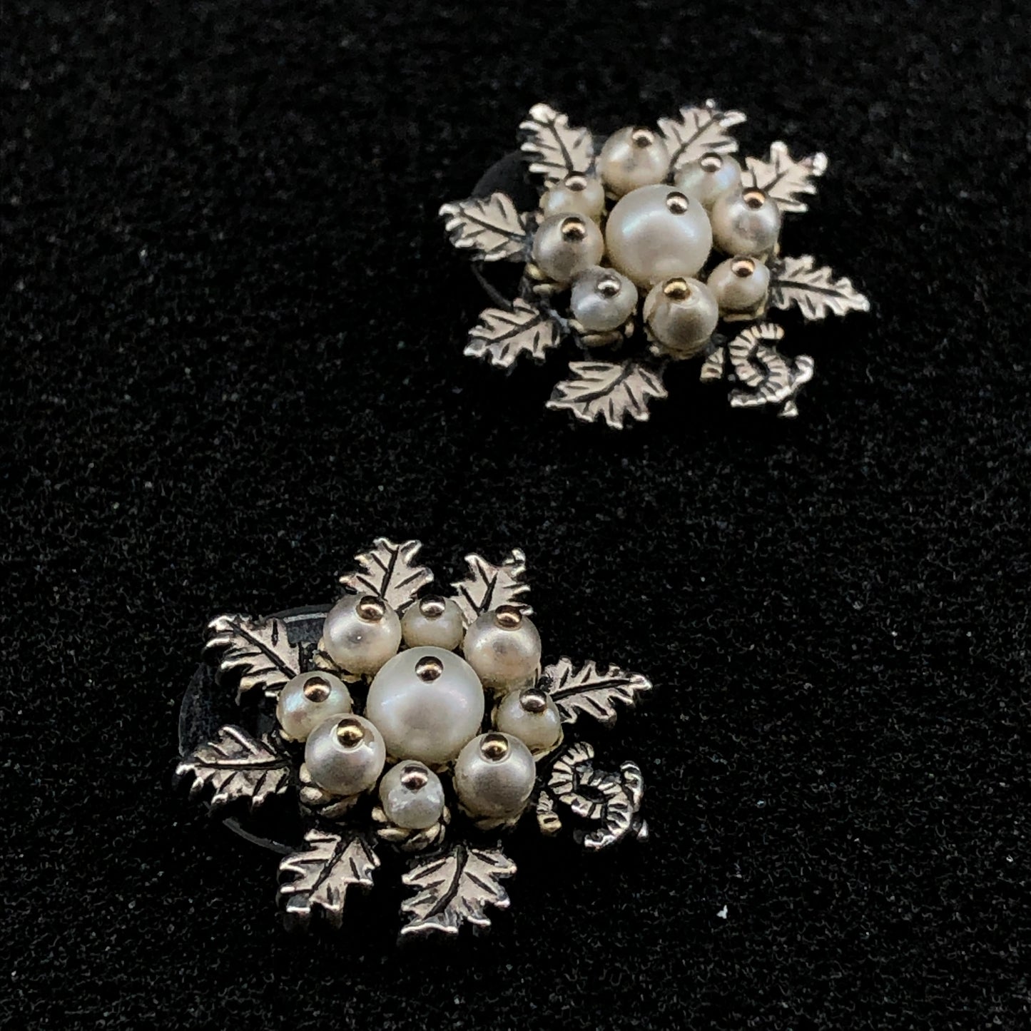Chanel 2015 Silver-Tone Pearl Snowflake Earrings