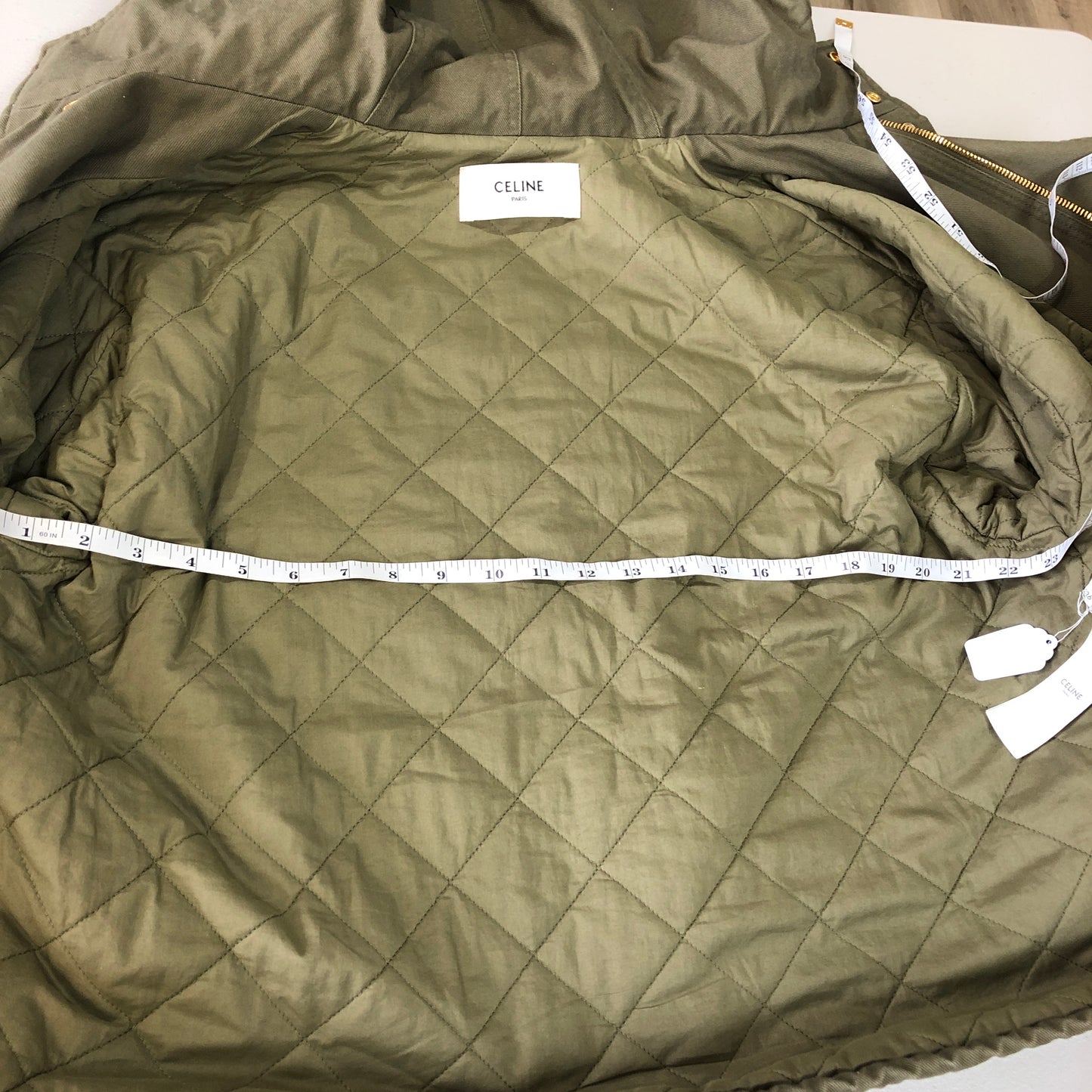 Celine Dark Green Quilted Hooded Parka Size 36