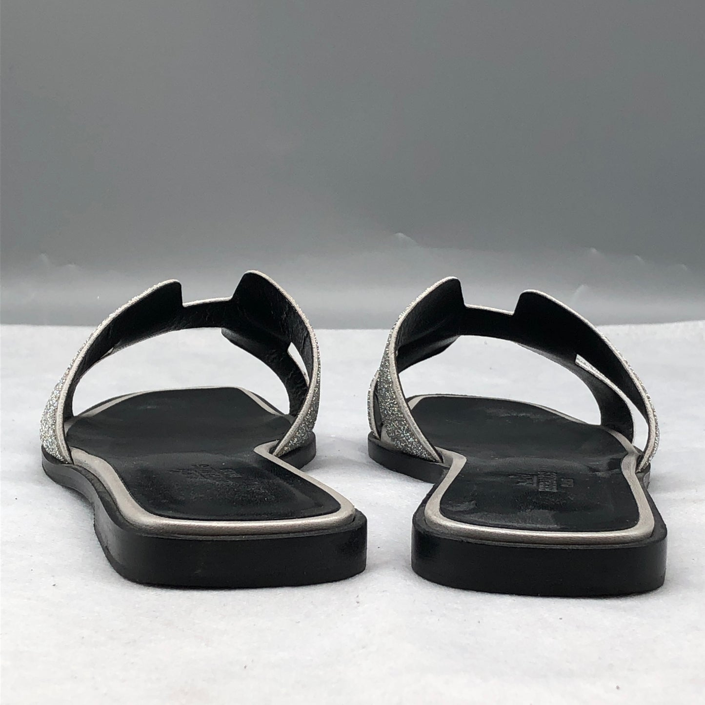 Hermes Silver Glitter Oran Sandals Size 37.5