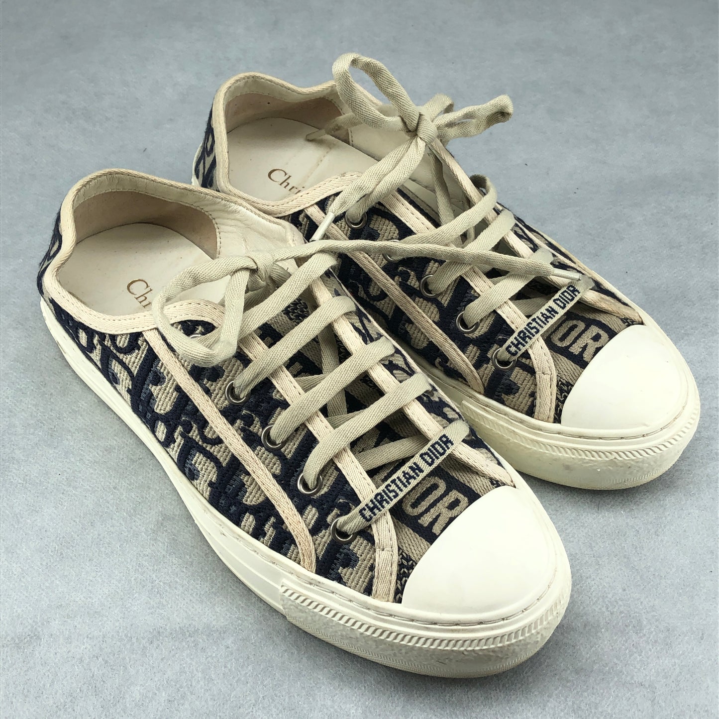 Christian Dior Walk'n'Dior Oblique Jacquard Low Top Sneakers Size 37.5 Cream & Navy
