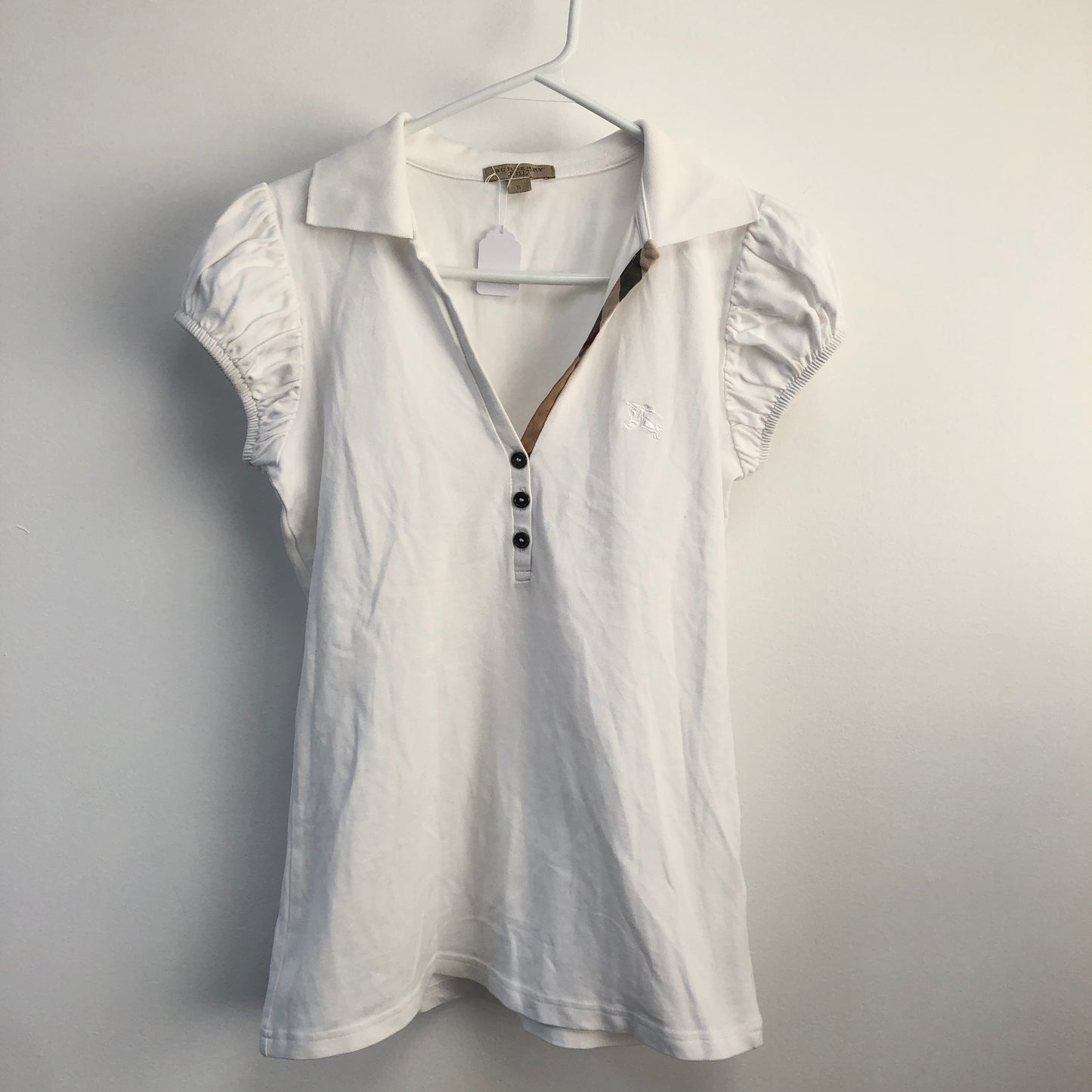 Burberry Puff Short Sleeve Polo Jersey Top Size S White