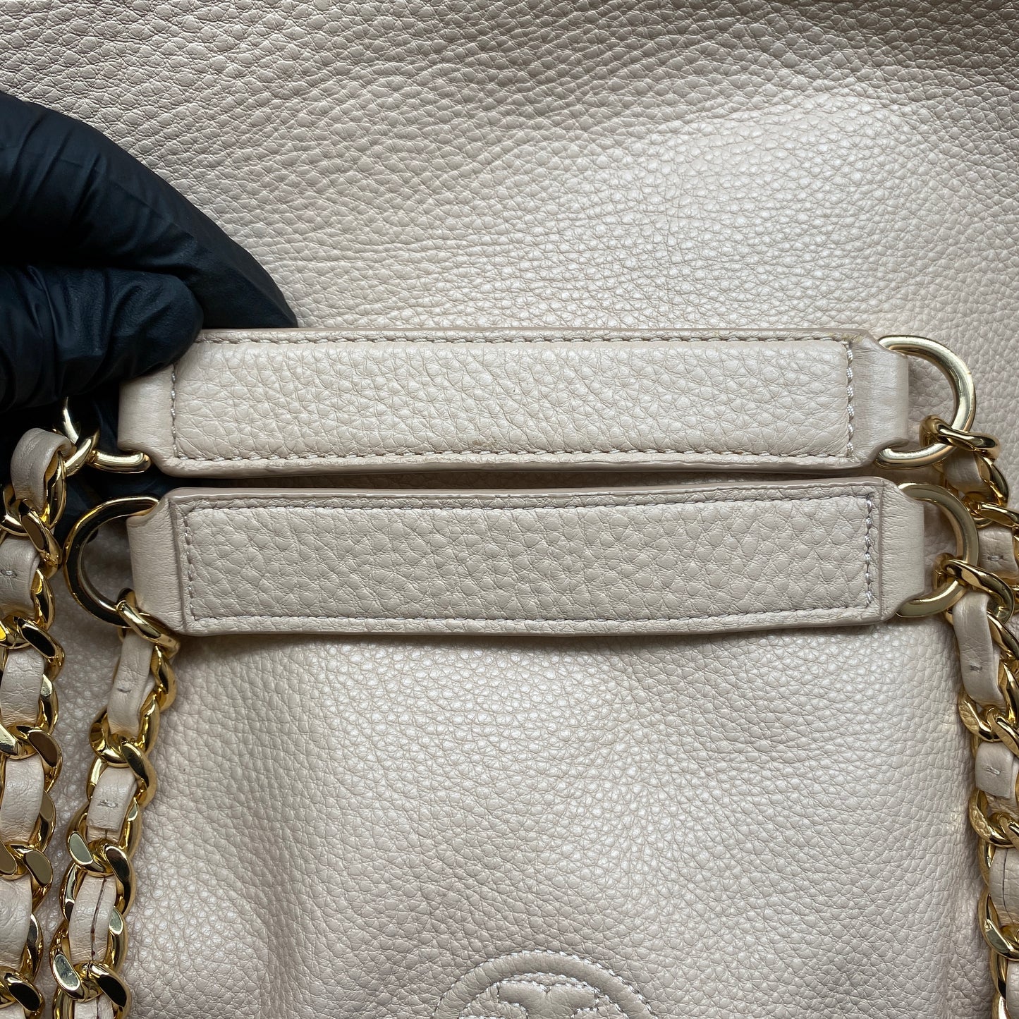 Tory Burch Nude Pebbled Leather Chain Shoulder Tote Bag