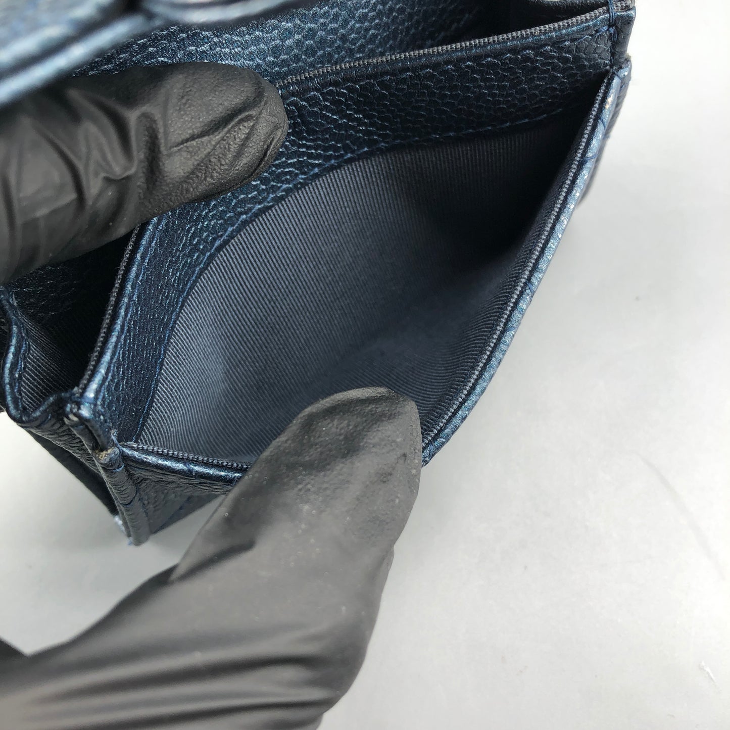 Chanel Classic Flap Blue Caviar Leather Short Wallet