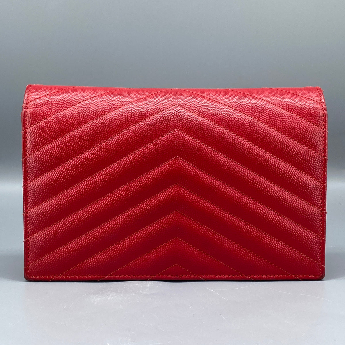 Saint Laurent Matelasse Chevron  Envelope Chain Wallet New Red