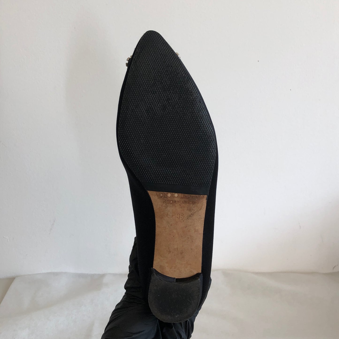 Manolo Blahnik Black Crystal Buckle Flat Shoes size 36