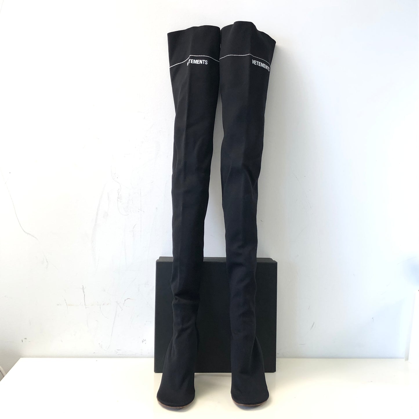 Vetements Black Over-the-Knee High Heel Boots Women's Shoes Size 38