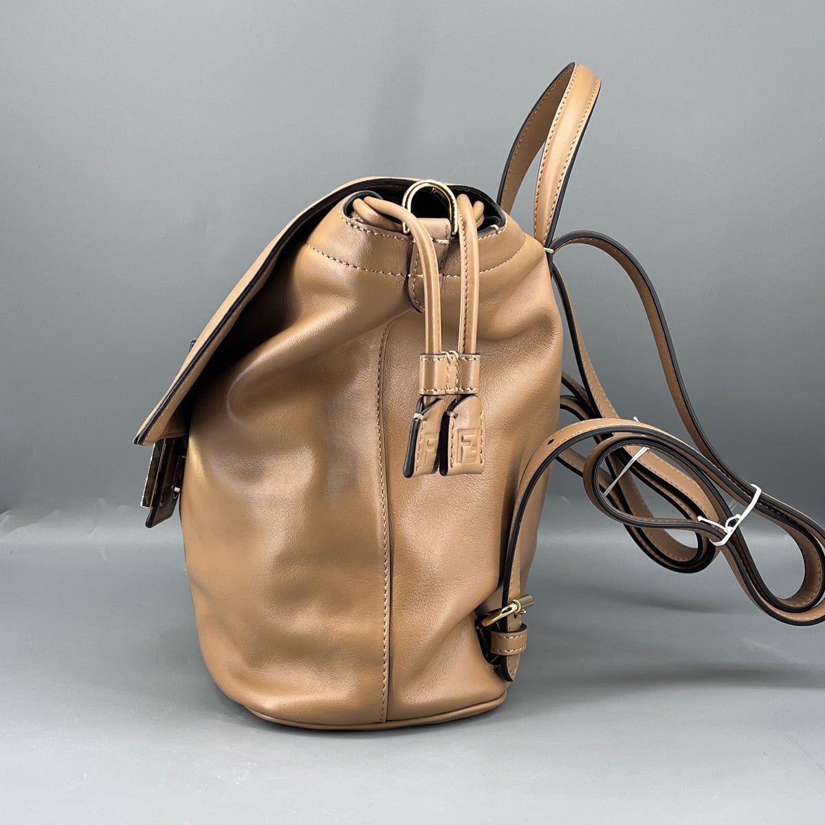 Fendi Brown beige Leather FF-clasp Backpack